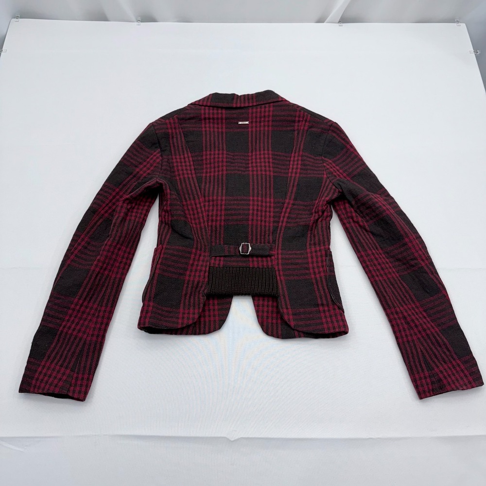 Diesel Plaid Wool Blend Crop Blazer Jacket Womens XS Long Sleeve Button Coat - Picture 2 of 7